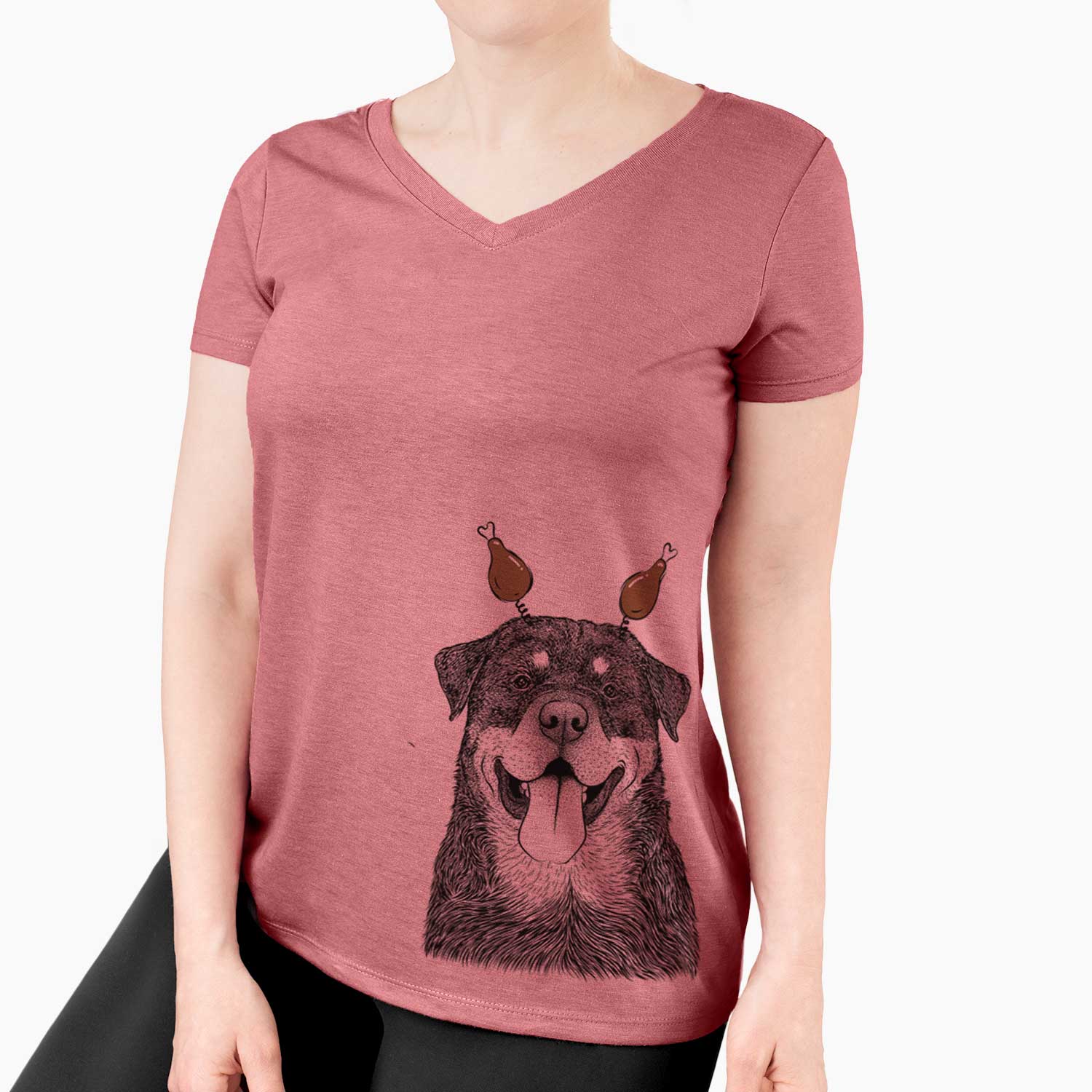 Thanksgiving Romeo the Rottweiler - Women's V-neck Shirt