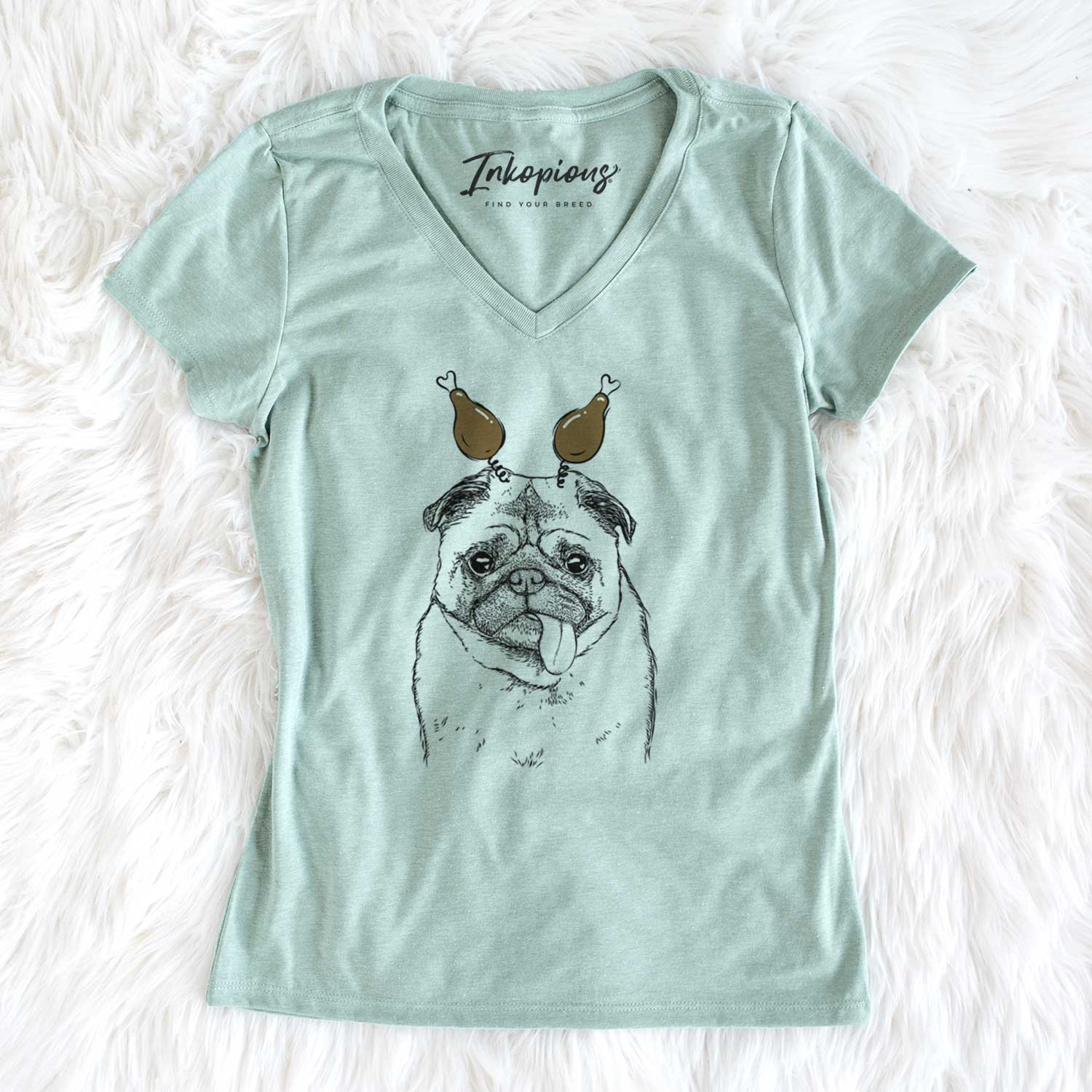 Thanksgiving Rosie the Pug - Women's V-neck Shirt