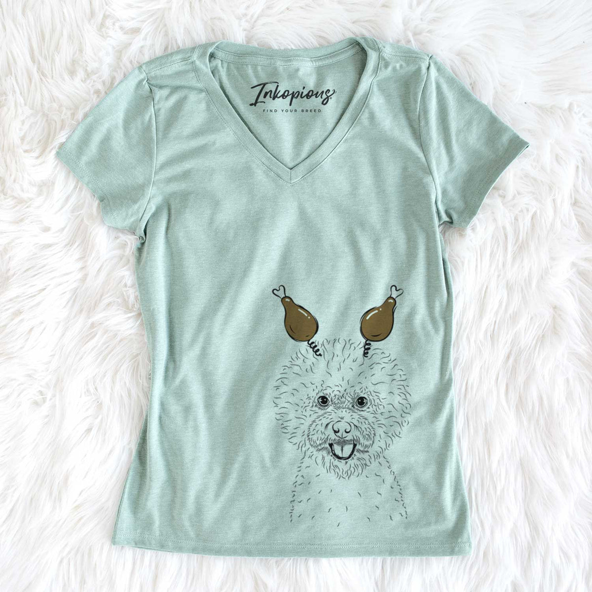 Thanksgiving Ross the Bichon Frise - Women's V-neck Shirt