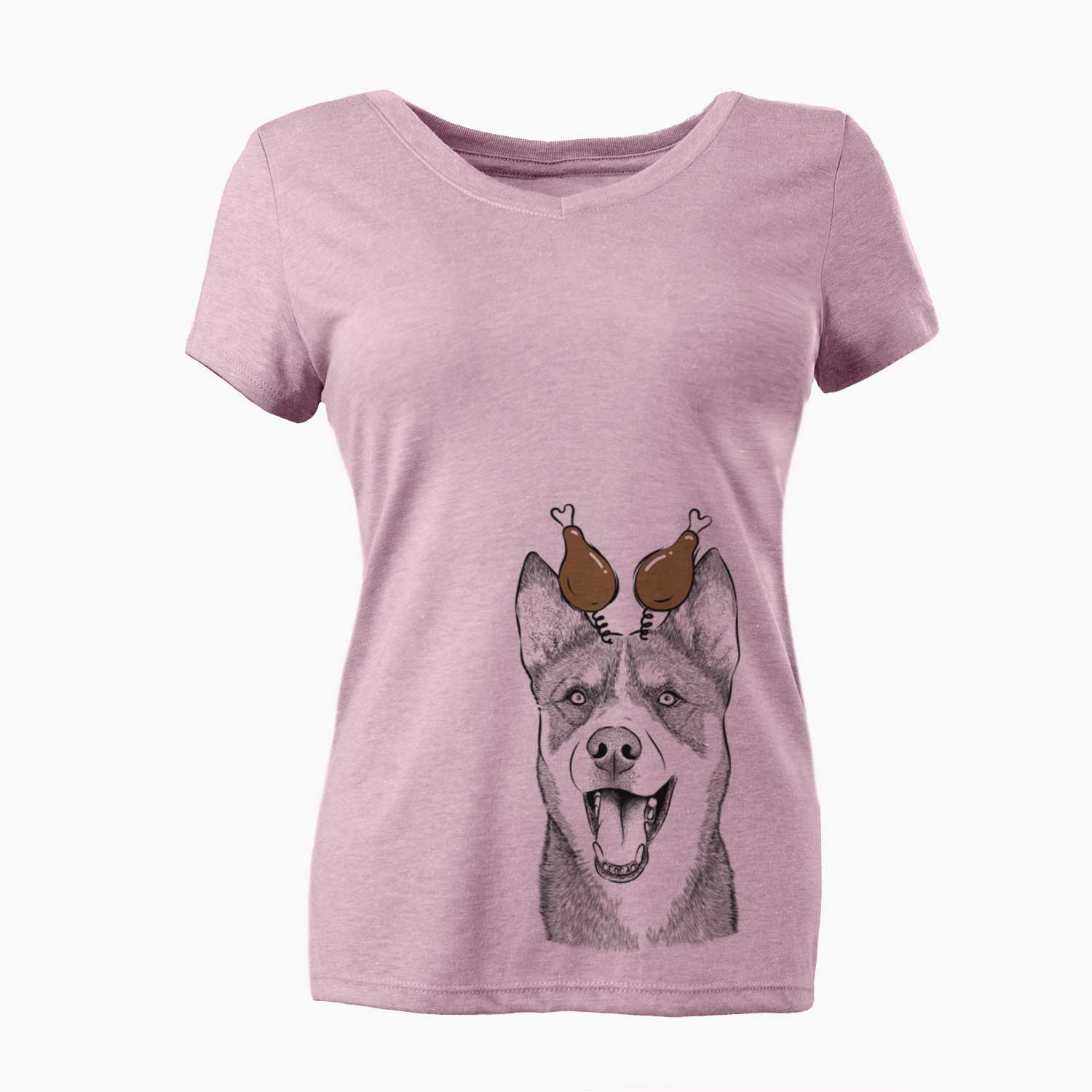 Thanksgiving Roux the Siberian Husky - Women's V-neck Shirt