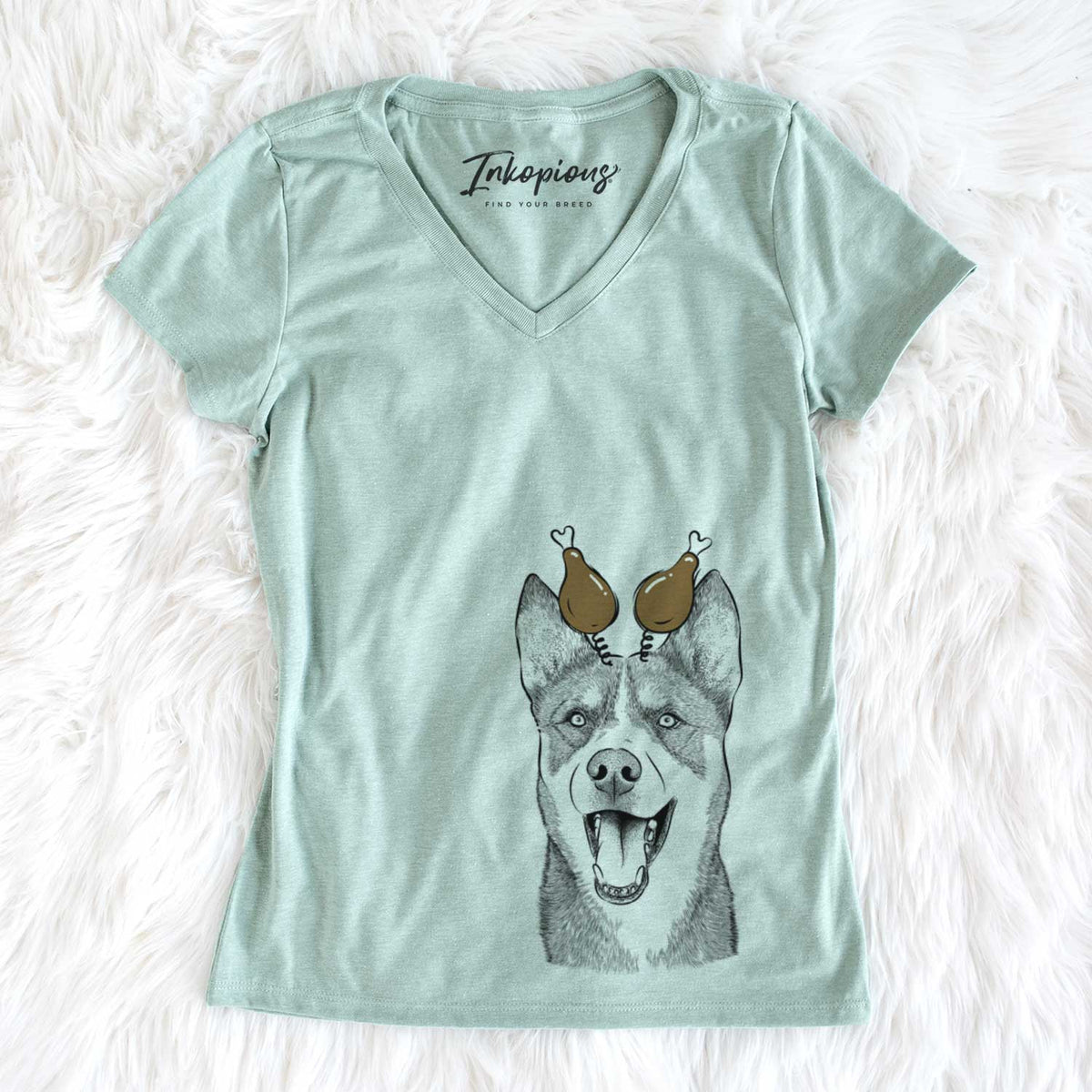 Thanksgiving Roux the Siberian Husky - Women&#39;s V-neck Shirt