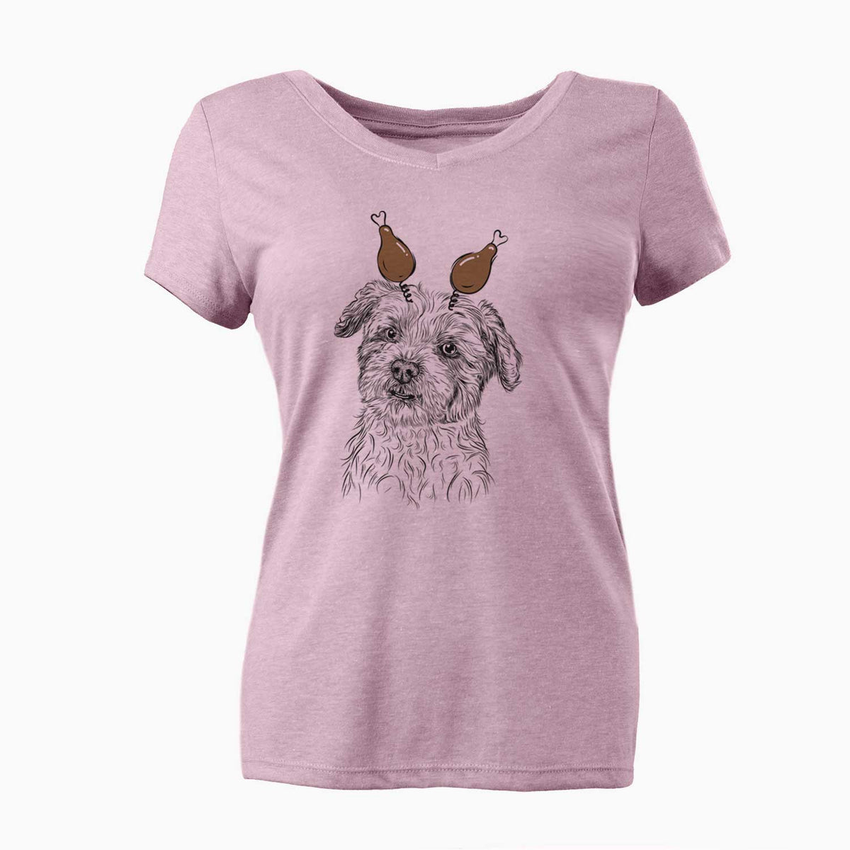 Thanksgiving Roxie the Schnauzer Shih Tzu Mix - Women's V-neck Shirt