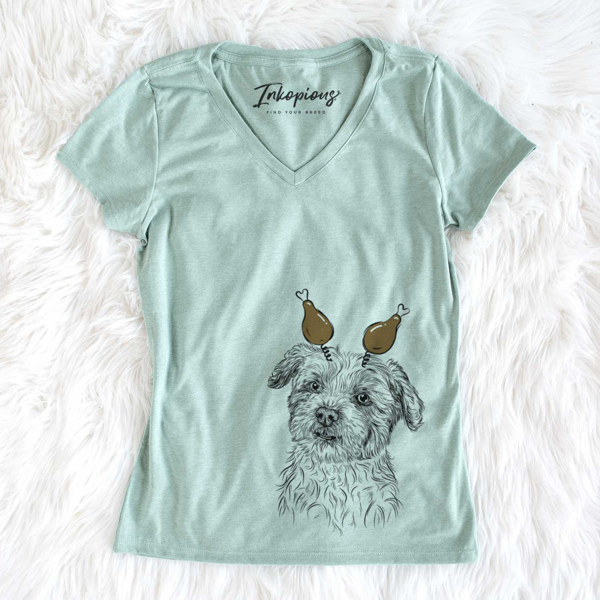 Thanksgiving Roxie the Schnauzer Shih Tzu Mix - Women&#39;s V-neck Shirt