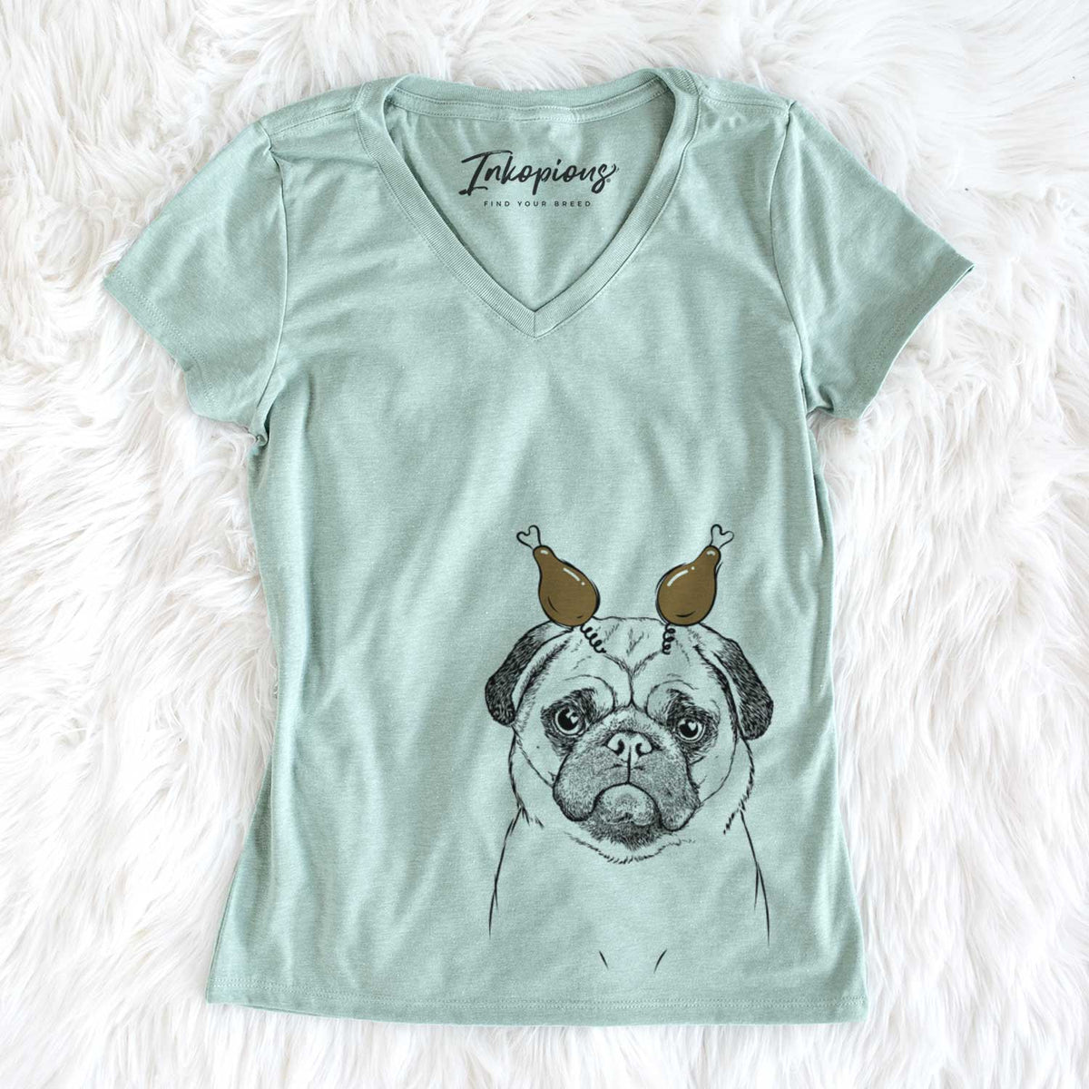 Thanksgiving Ruby the Pug - Women&#39;s V-neck Shirt