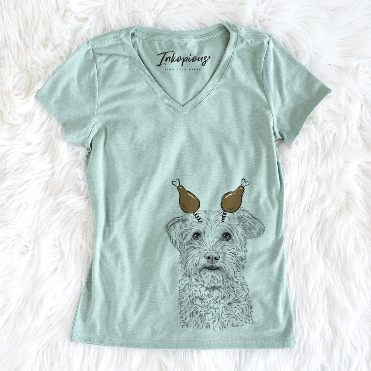 Thanksgiving Rudy the Schnoodle - Women's V-neck Shirt
