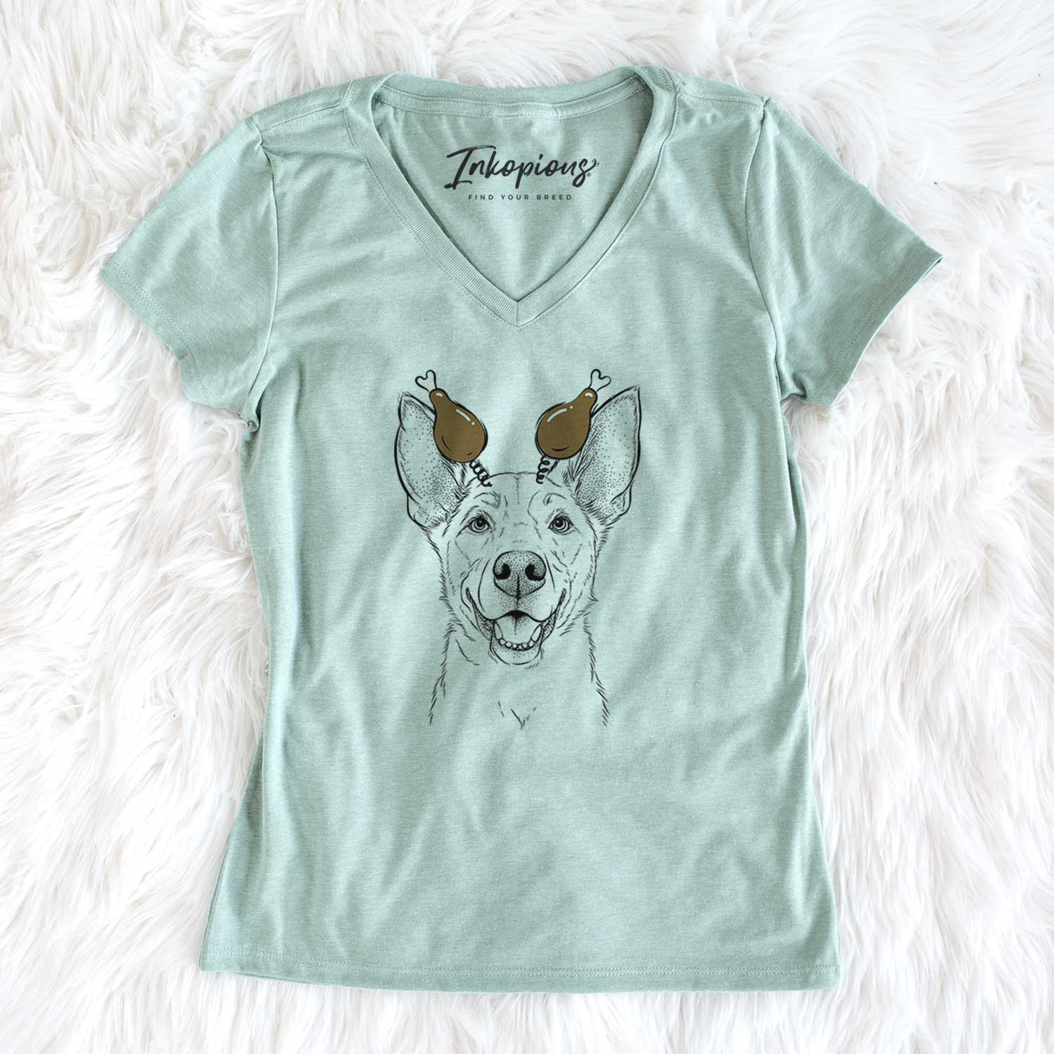 Thanksgiving Rumley the Kelpie Mix - Women's V-neck Shirt