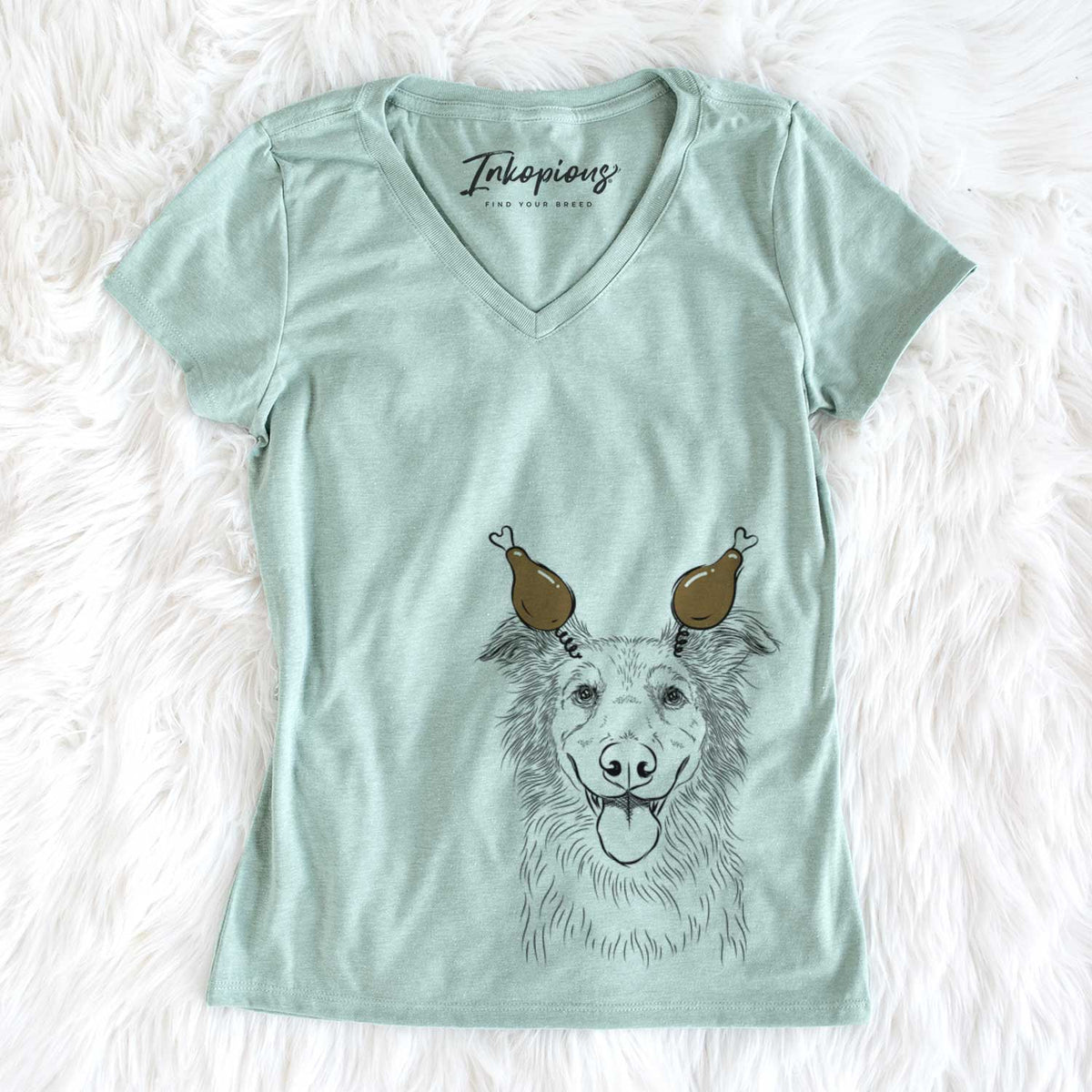 Thanksgiving Ruxtin the Mixed Breed - Women's V-neck Shirt