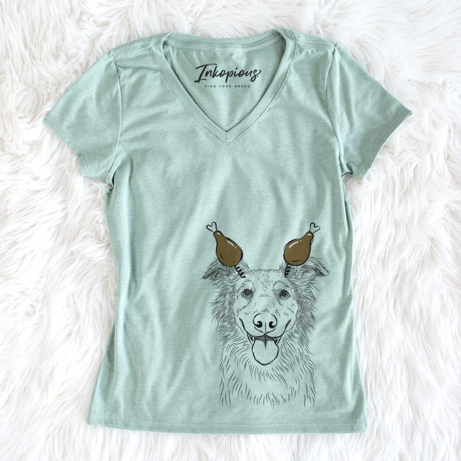 Thanksgiving Ruxtin the Mixed Breed - Women's V-neck Shirt