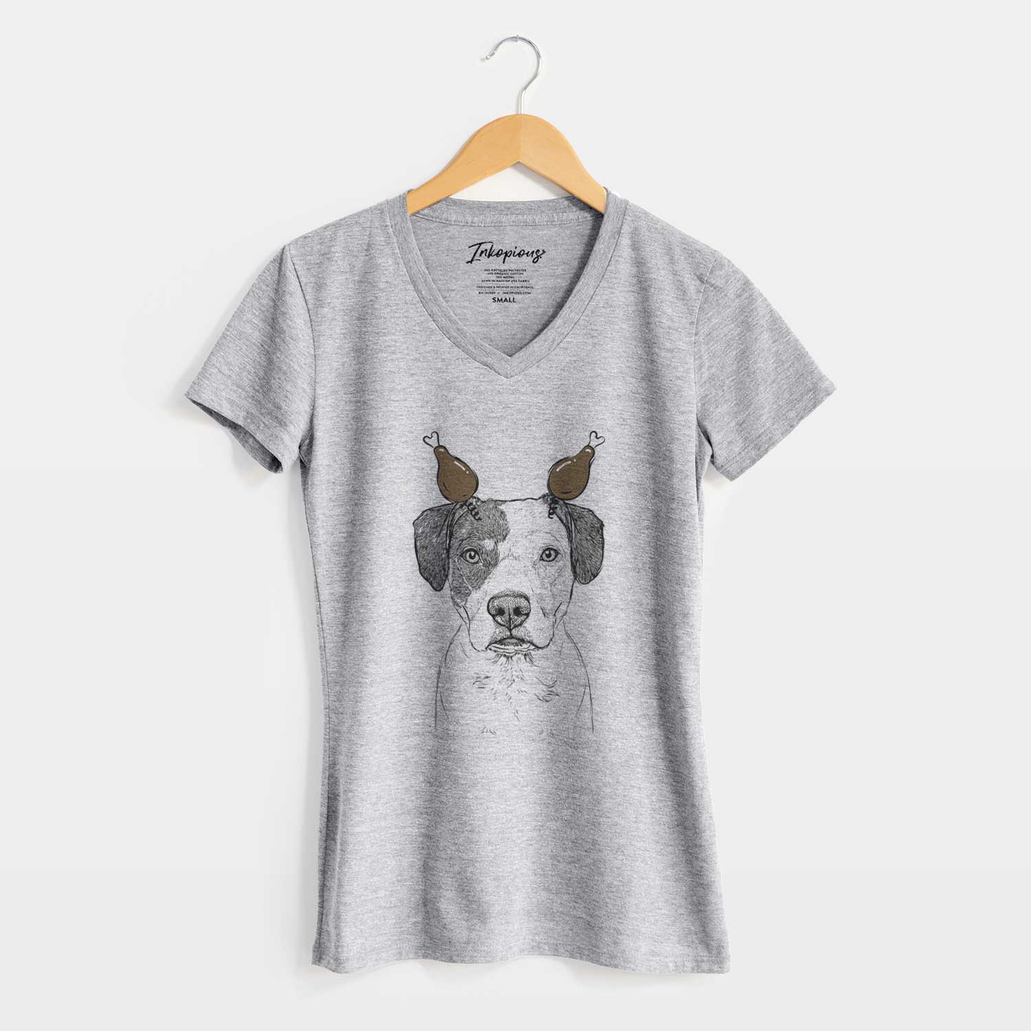 Thanksgiving Ryleigh the Beagle Pitbull Mix - Women's V-neck Shirt