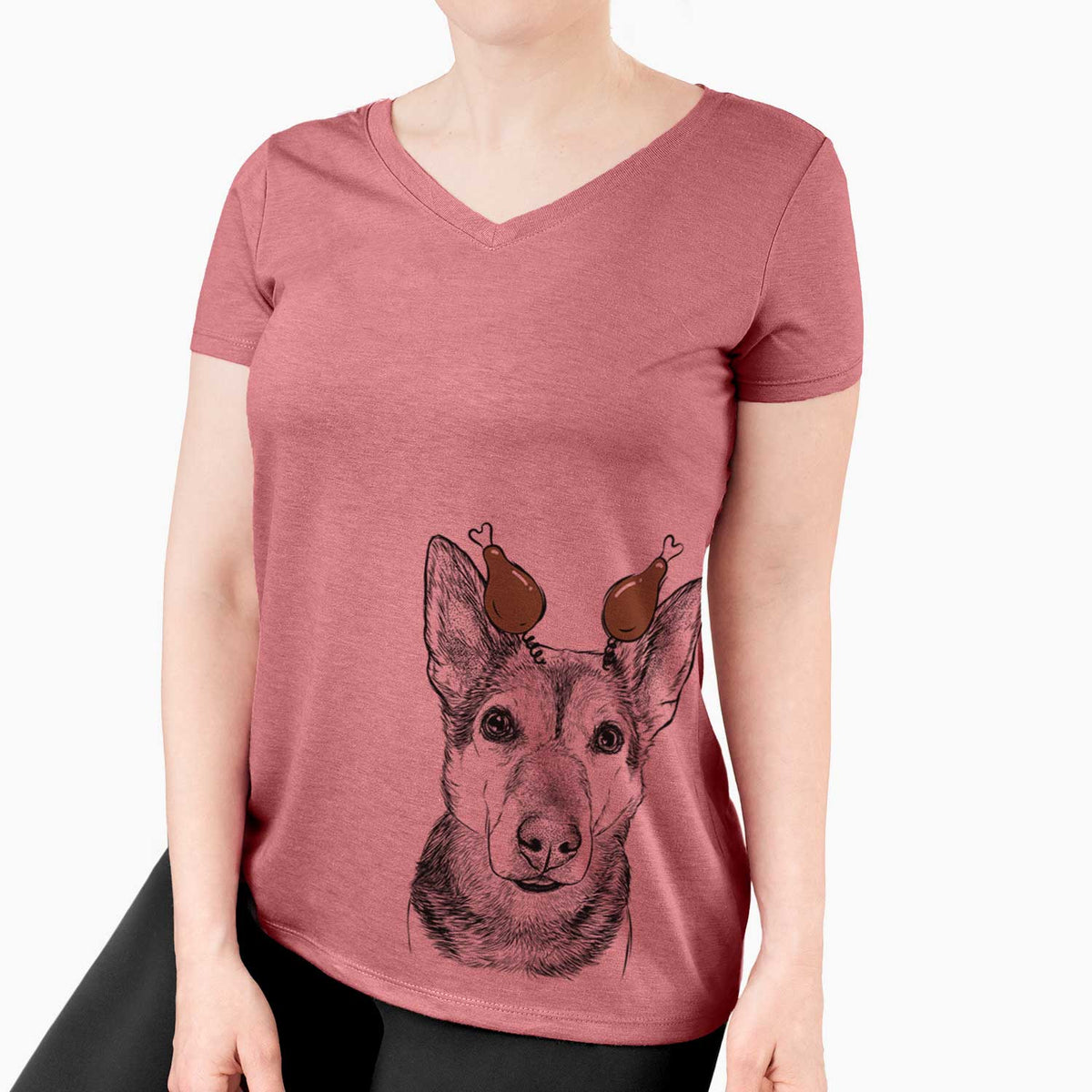 Thanksgiving Sammie the Mixed Breed - Women's V-neck Shirt