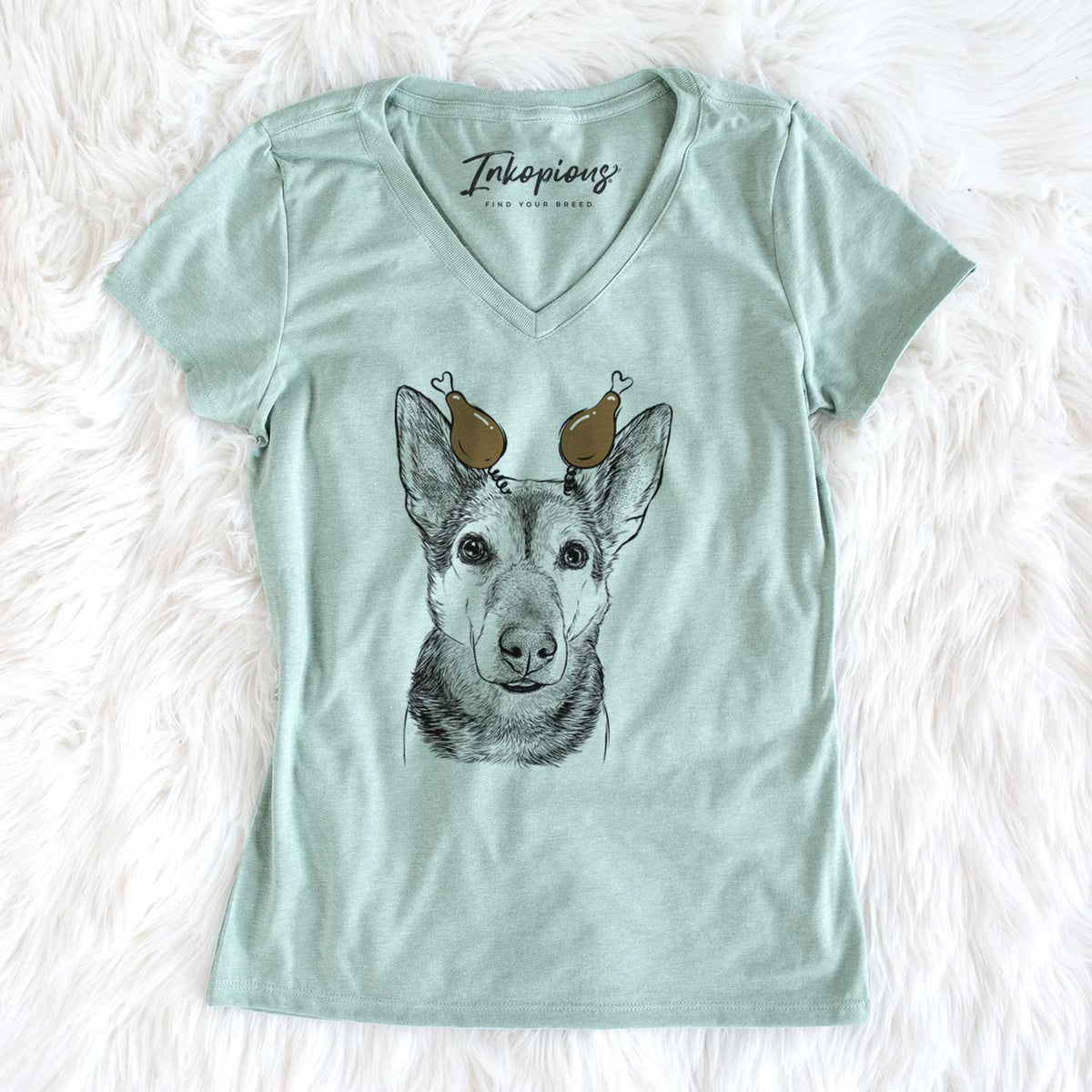 Thanksgiving Sammie the Mixed Breed - Women's V-neck Shirt