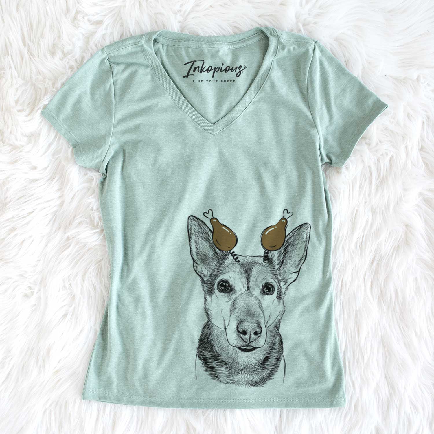 Thanksgiving Sammie the Mixed Breed - Women's V-neck Shirt