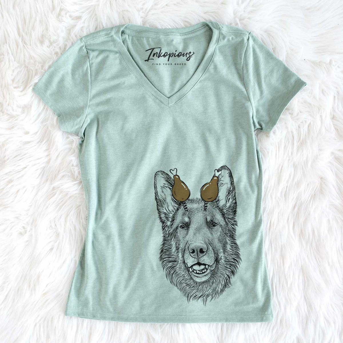 Thanksgiving Sammie the German Shepherd - Women&#39;s V-neck Shirt