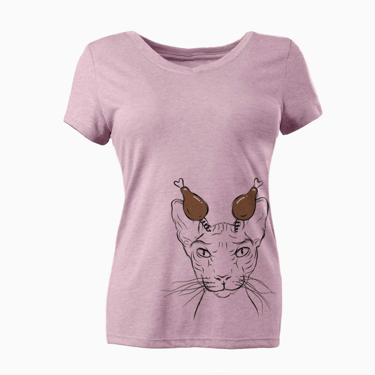 Thanksgiving Sammy the Spinx Cat - Women's V-neck Shirt