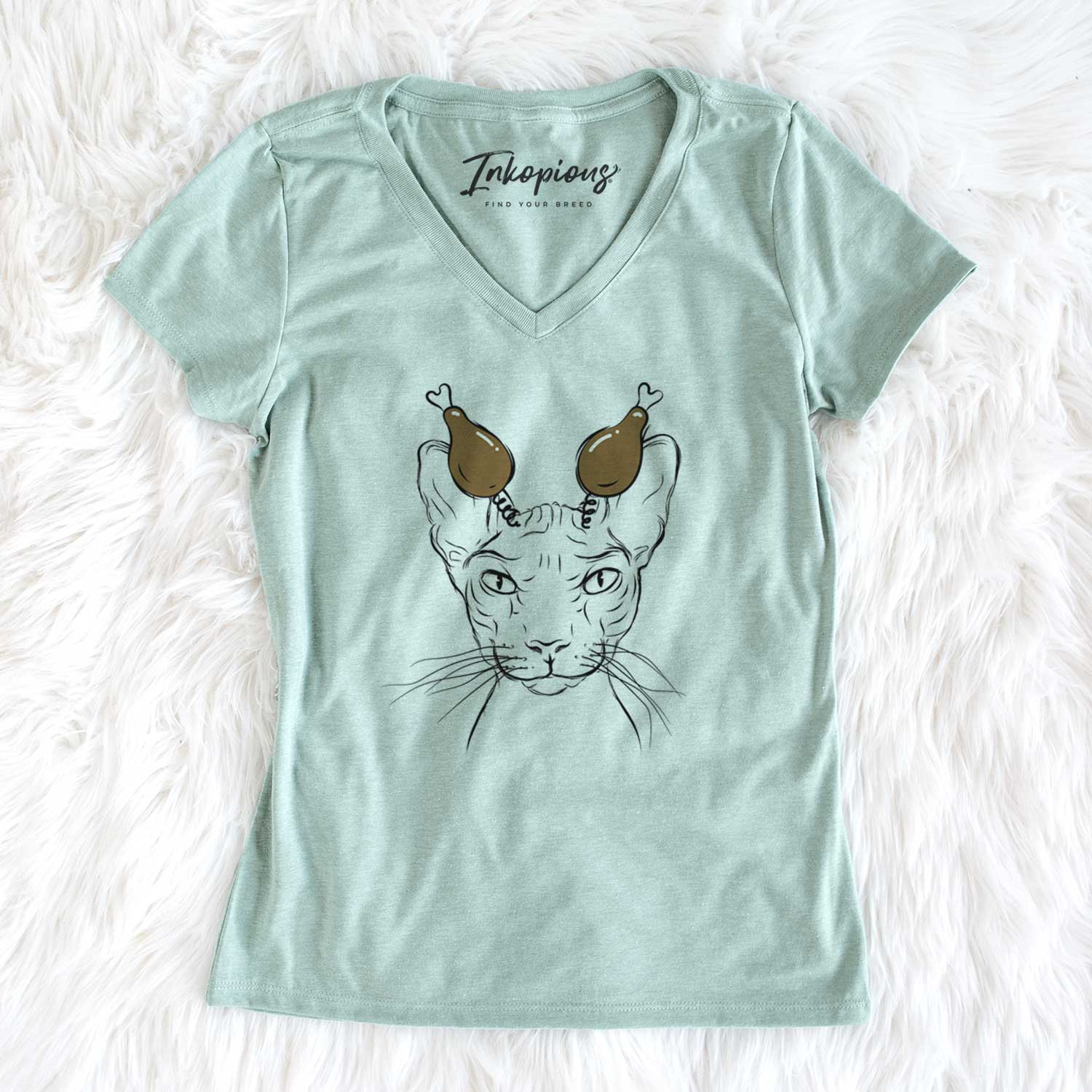 Thanksgiving Sammy the Spinx Cat - Women's V-neck Shirt