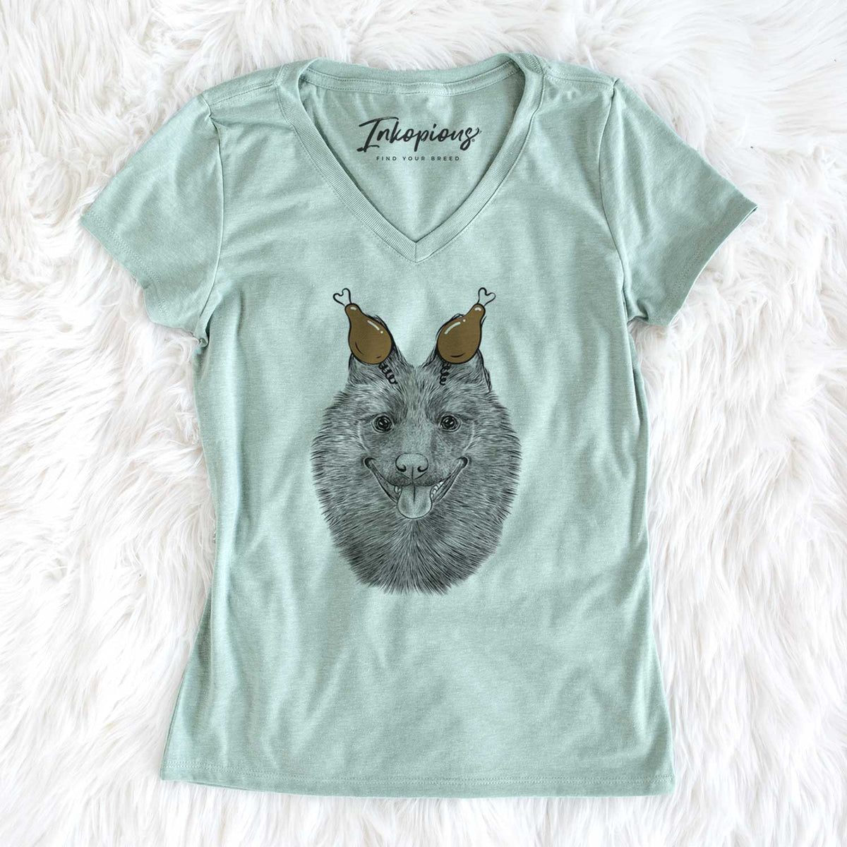 Thanksgiving Sander the Schipperke - Women's V-neck Shirt