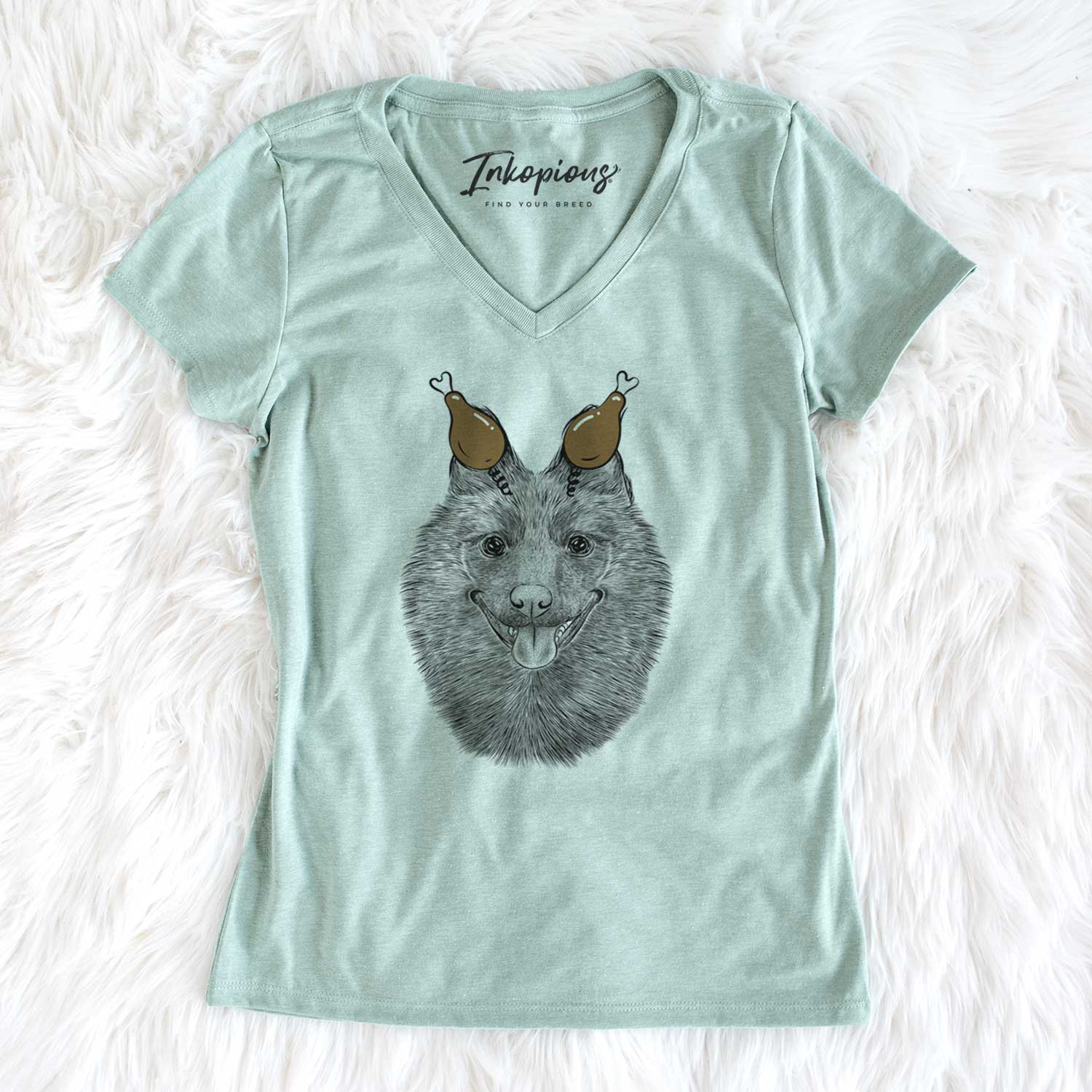 Thanksgiving Sander the Schipperke - Women's V-neck Shirt