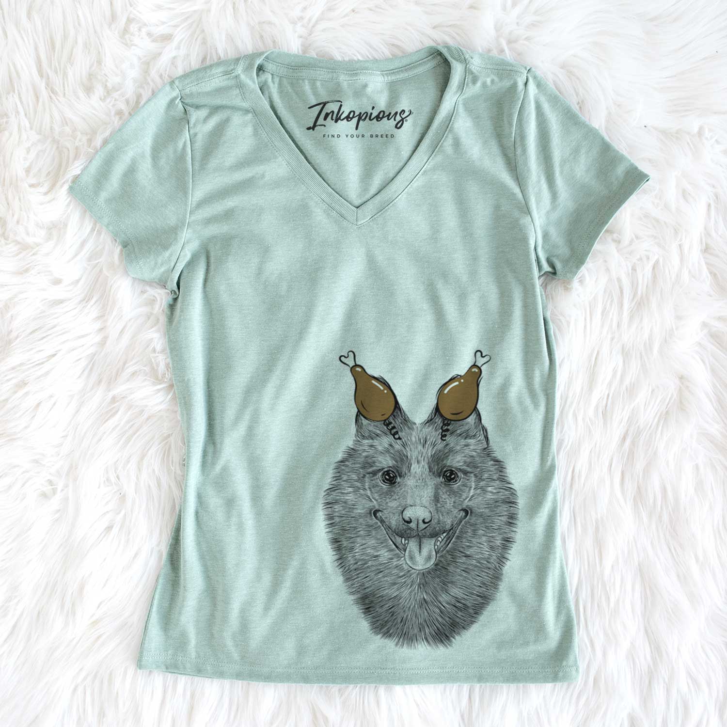 Thanksgiving Sander the Schipperke - Women's V-neck Shirt