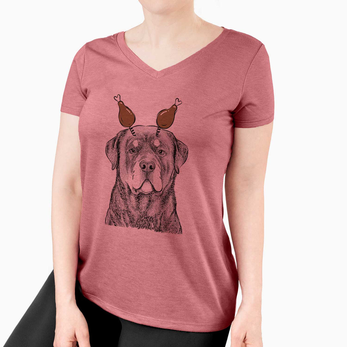 Thanksgiving Sarge the Rottweiler - Women's V-neck Shirt