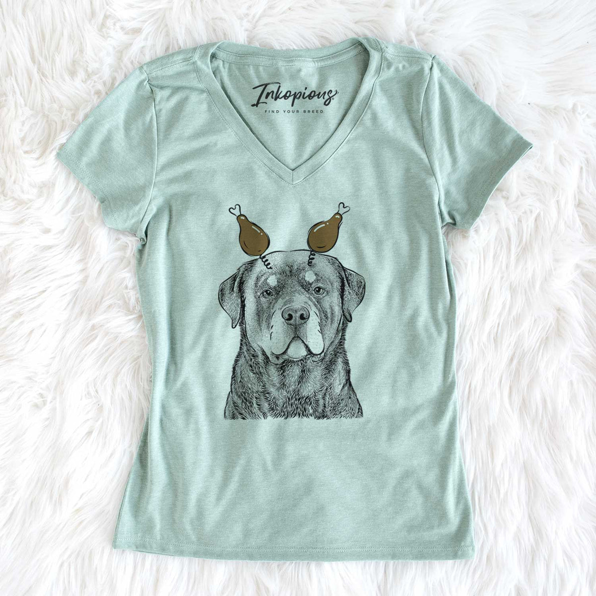 Thanksgiving Sarge the Rottweiler - Women's V-neck Shirt