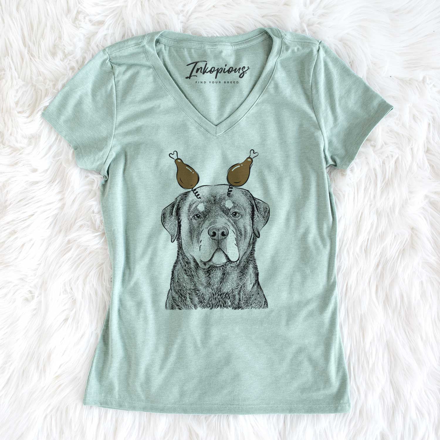 Thanksgiving Sarge the Rottweiler - Women's V-neck Shirt