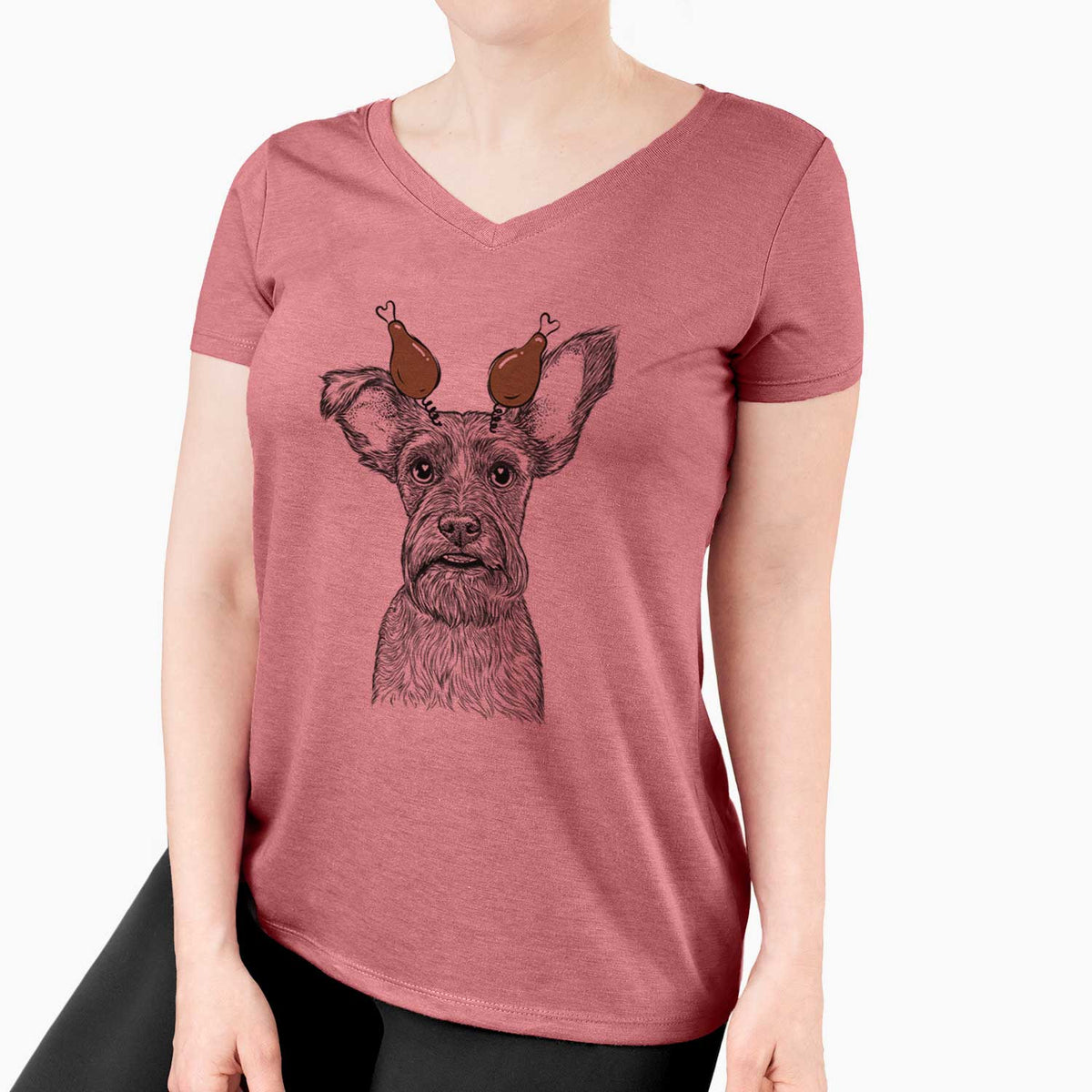 Thanksgiving Sawyer the Snorkie - Women's V-neck Shirt