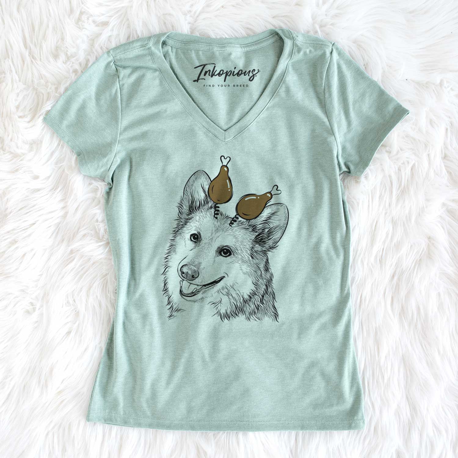 Thanksgiving Scout the Pembroke Welsh Corgi - Women's V-neck Shirt