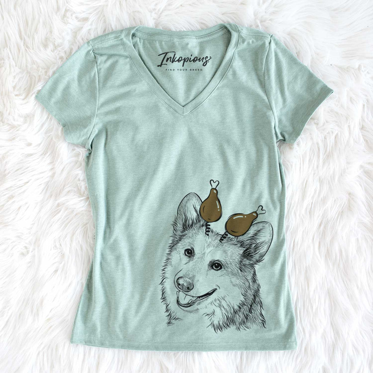 Thanksgiving Scout the Pembroke Welsh Corgi - Women&#39;s V-neck Shirt