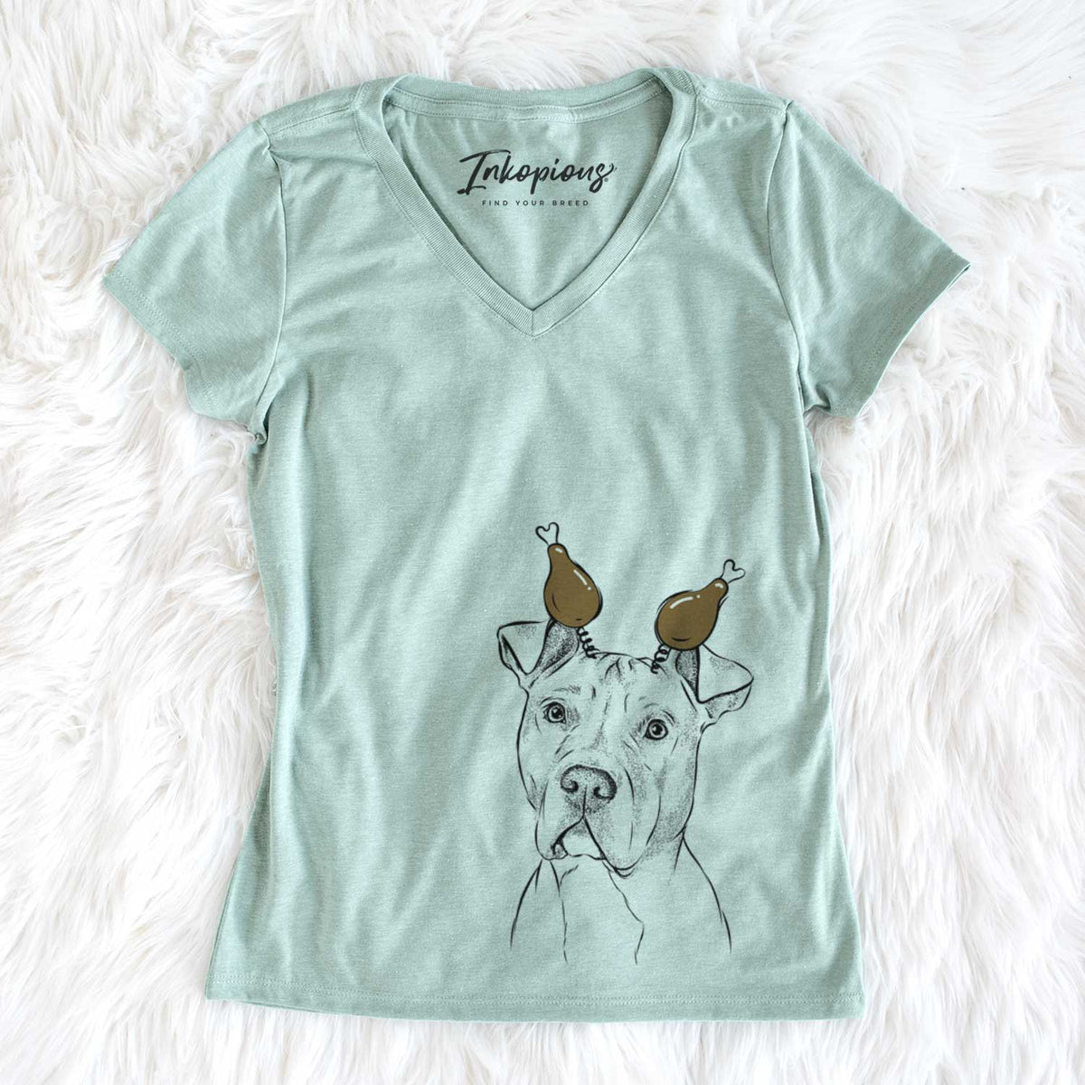 Thanksgiving Scraps the American Staffordshire Mix - Women&#39;s V-neck Shirt