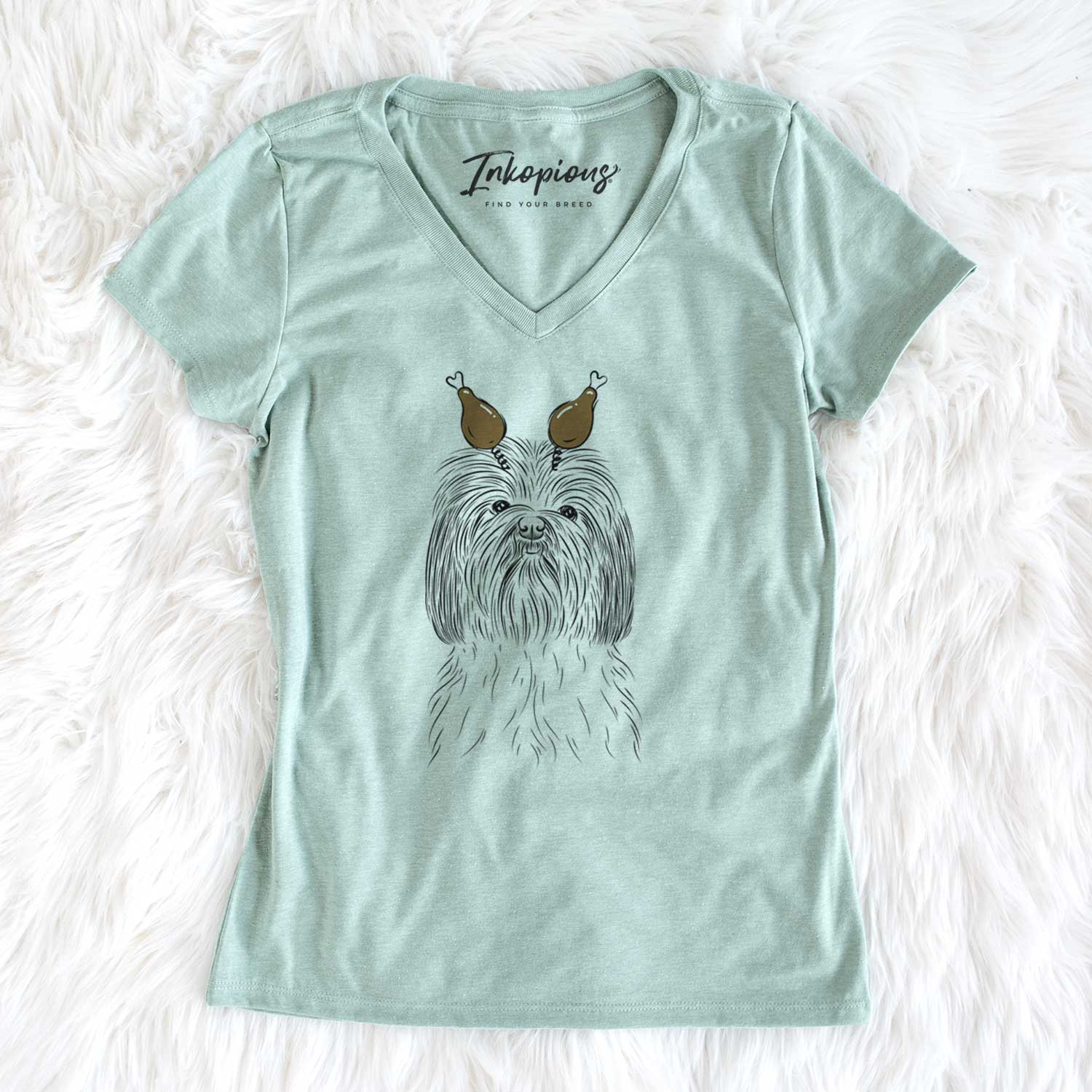 Thanksgiving Scully the Shih Tzu - Women's V-neck Shirt