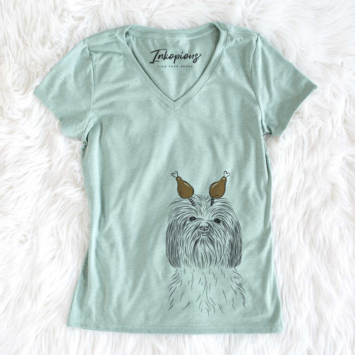 Thanksgiving Scully the Shih Tzu - Women&#39;s V-neck Shirt