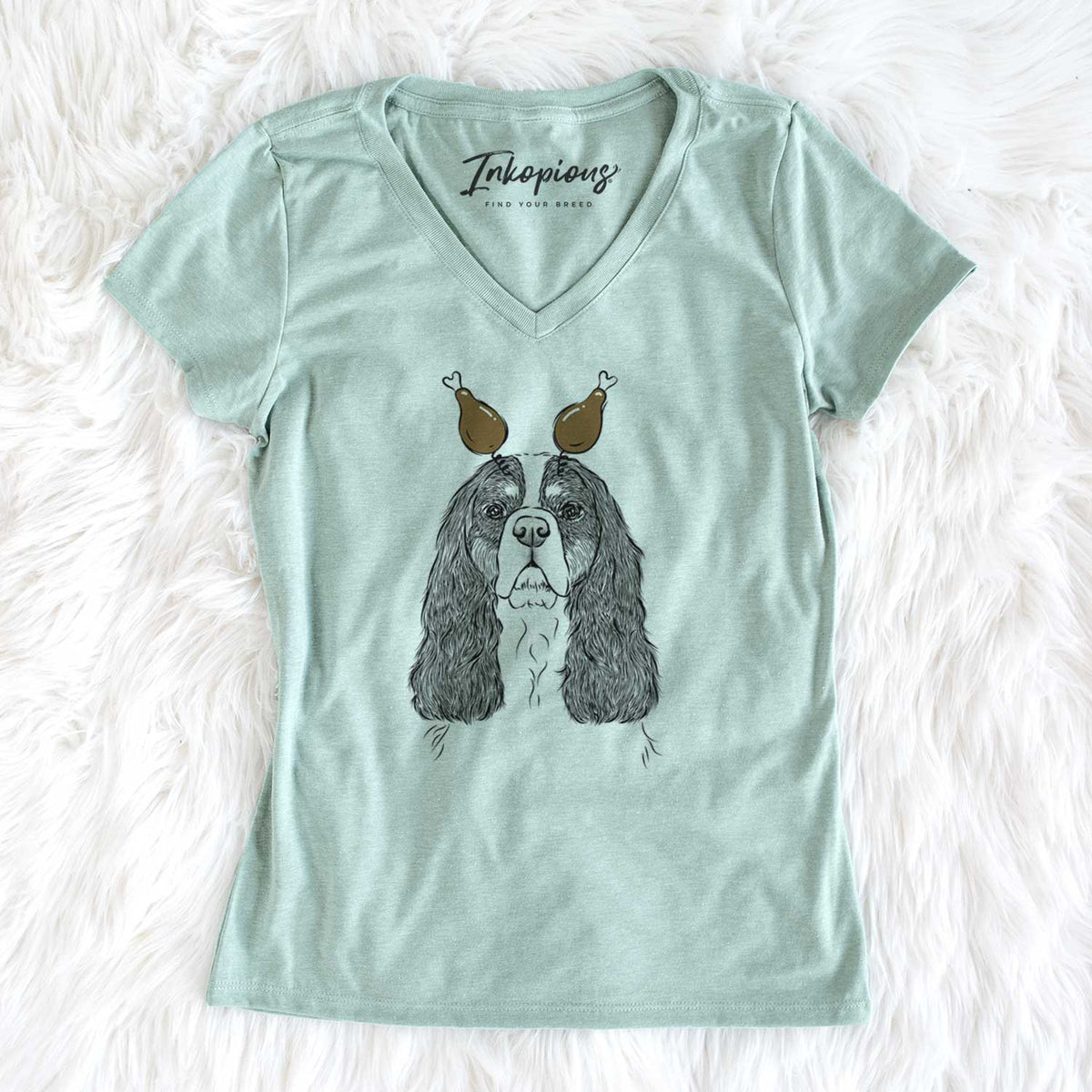 Thanksgiving Sebastian the Cavalier King Charles Spaniel - Women's V-neck Shirt