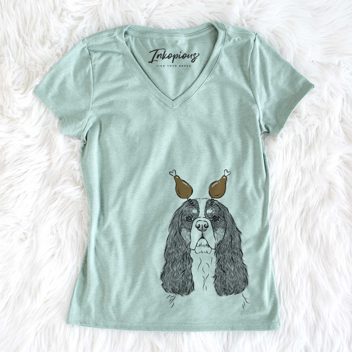 Thanksgiving Sebastian the Cavalier King Charles Spaniel - Women's V-neck Shirt