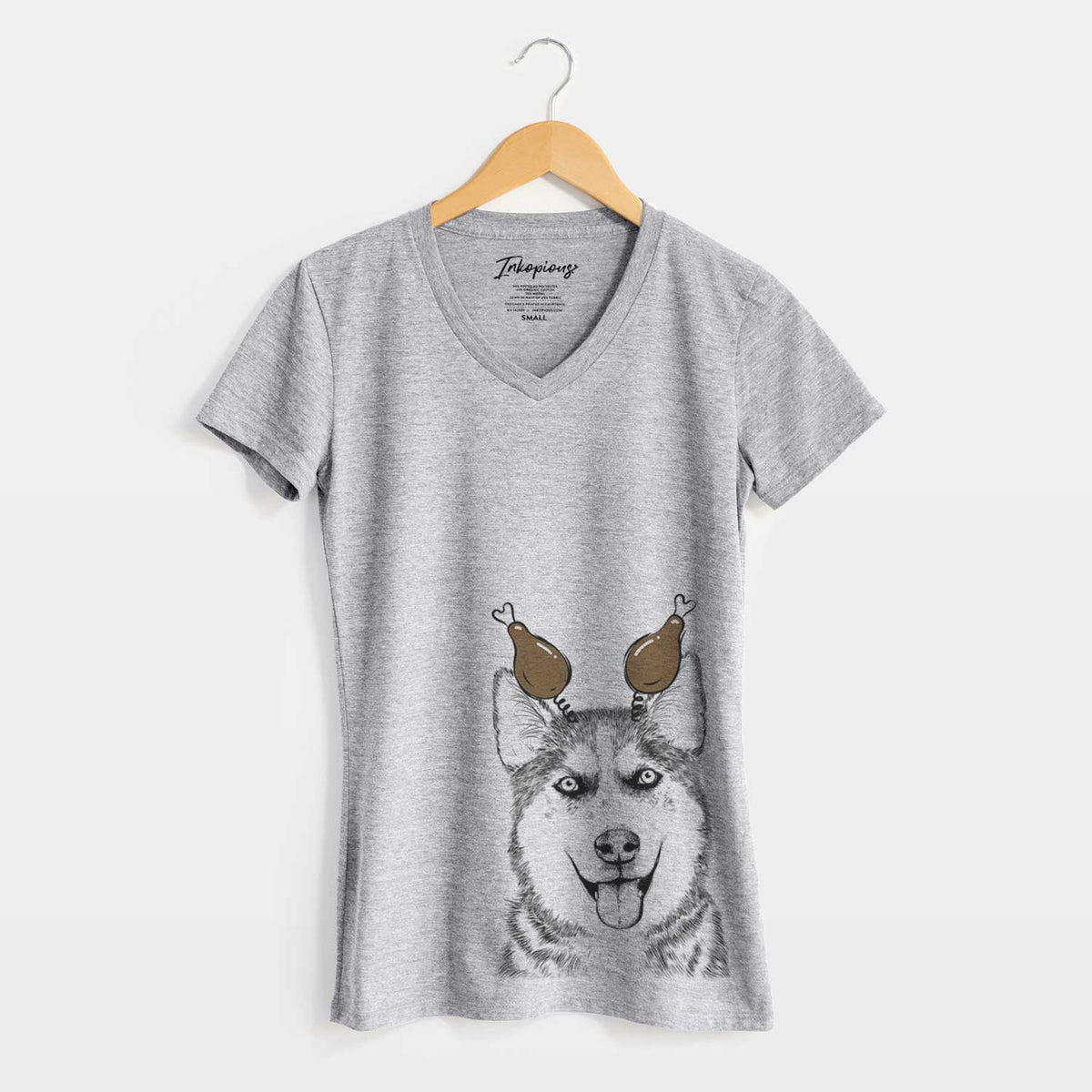 Thanksgiving Sesi the Siberian Husky - Women's V-neck Shirt