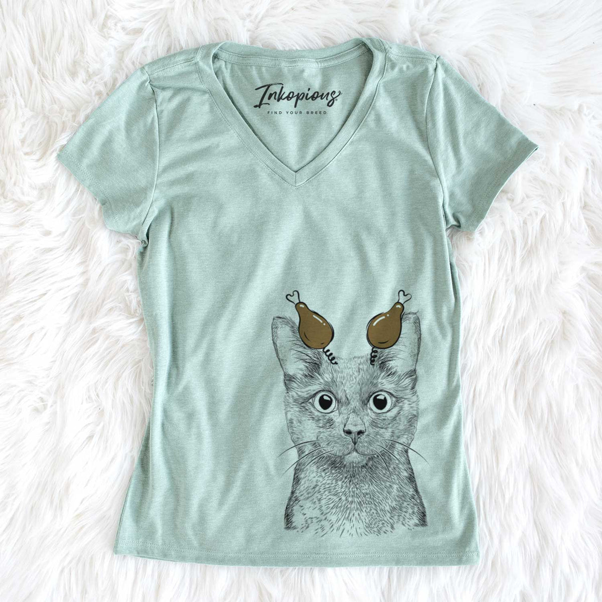 Thanksgiving Shadow the Black Cat - Women&#39;s V-neck Shirt