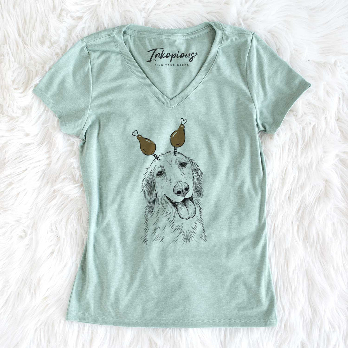 Thanksgiving Shelby the Golden Retriever - Women's V-neck Shirt