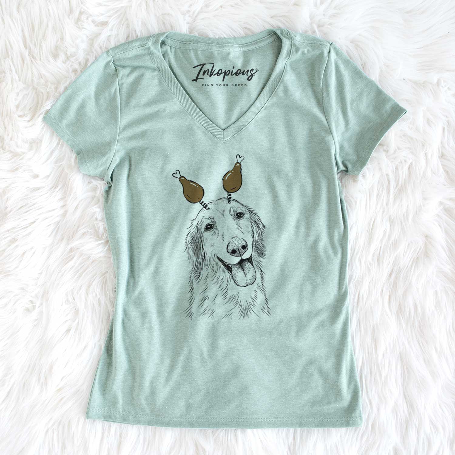 Thanksgiving Shelby the Golden Retriever - Women's V-neck Shirt