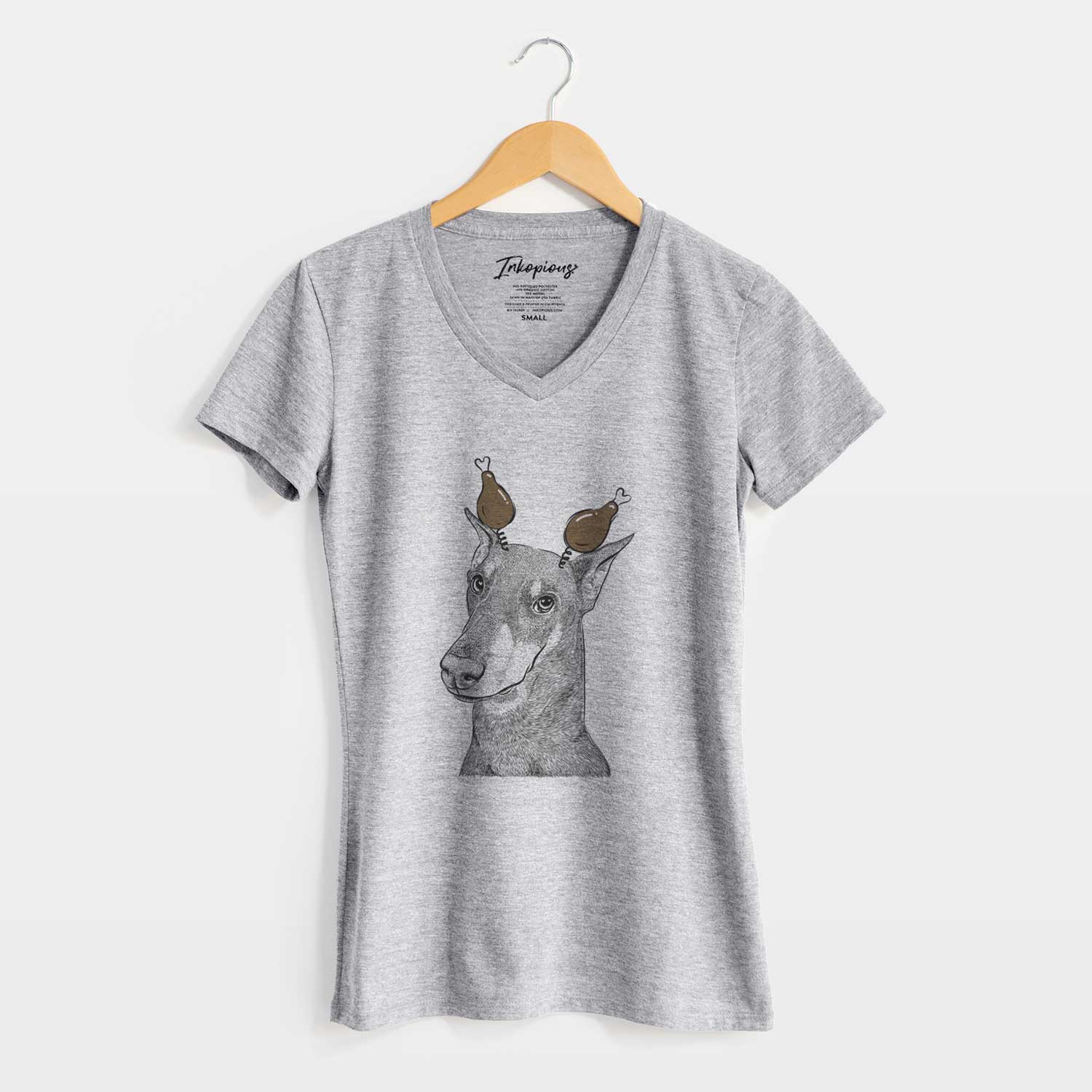 Thanksgiving Shelby the Doberman Pinscher - Women's V-neck Shirt