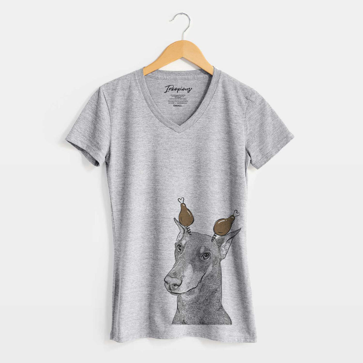 Thanksgiving Shelby the Doberman Pinscher - Women's V-neck Shirt