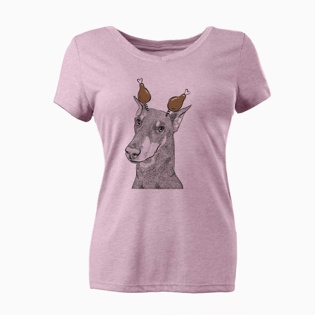 Thanksgiving Shelby the Doberman Pinscher - Women's V-neck Shirt