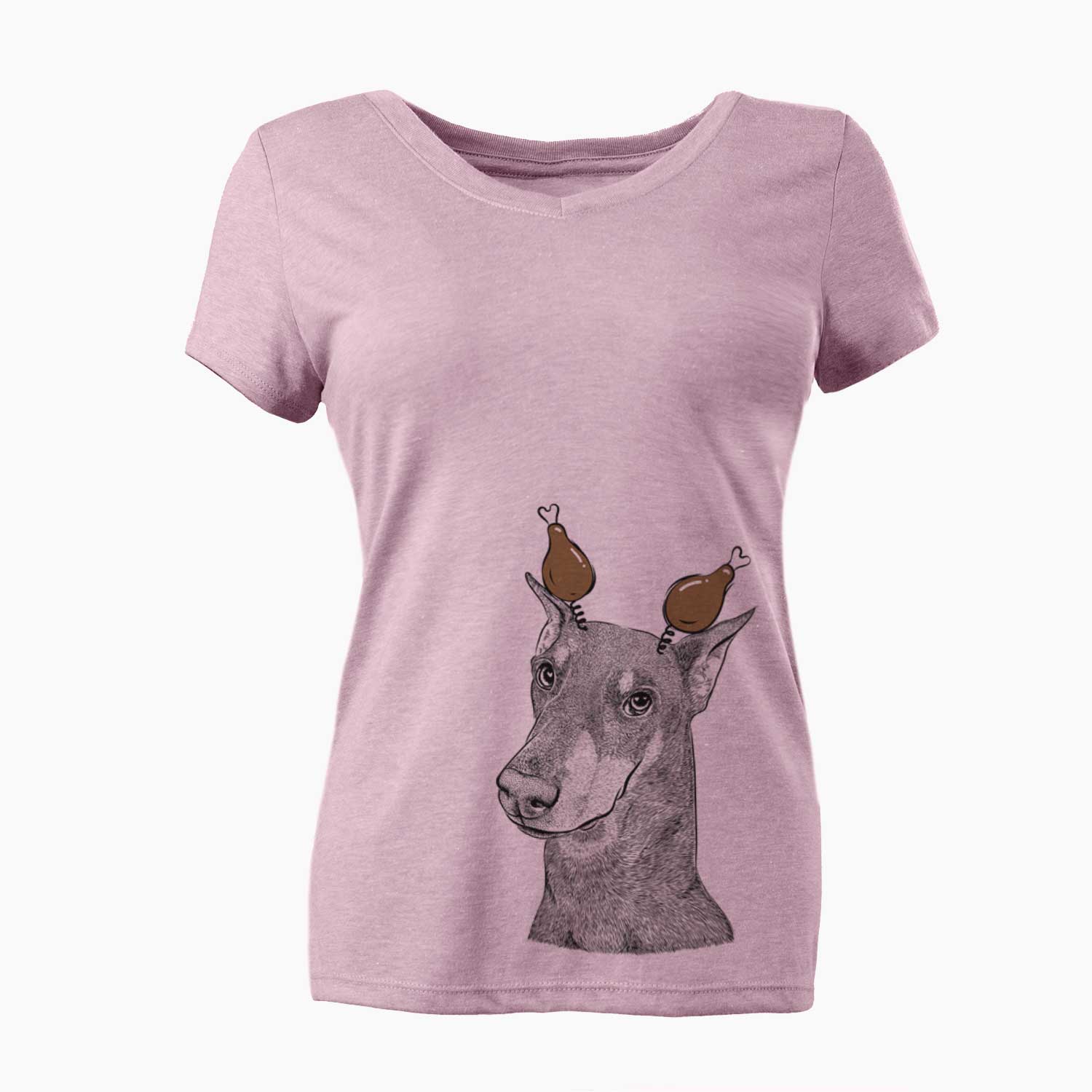 Thanksgiving Shelby the Doberman Pinscher - Women's V-neck Shirt