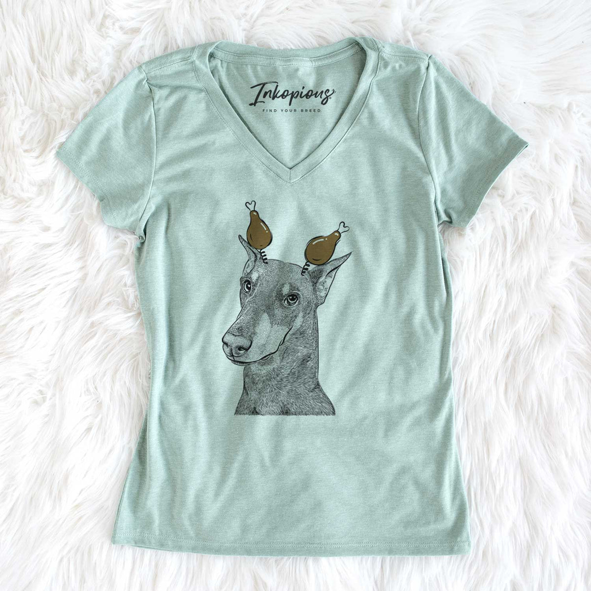 Thanksgiving Shelby the Doberman Pinscher - Women's V-neck Shirt