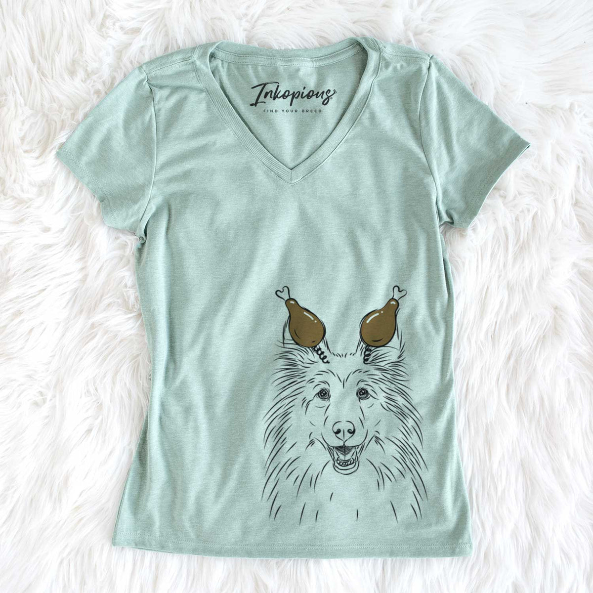 Thanksgiving Sheldon the Shetland Sheepdog - Women&#39;s V-neck Shirt