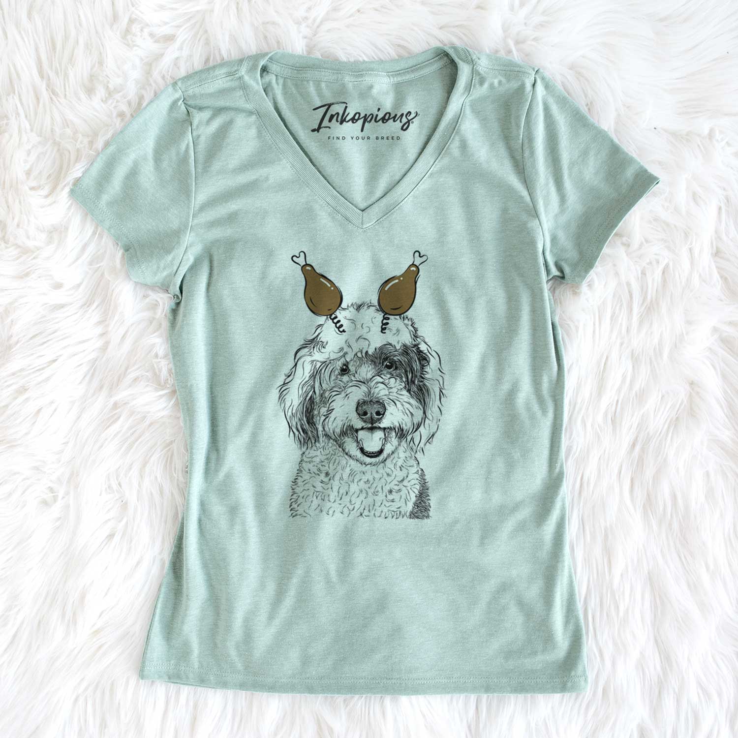 Thanksgiving Sherlock the Sheepadoodle - Women's V-neck Shirt