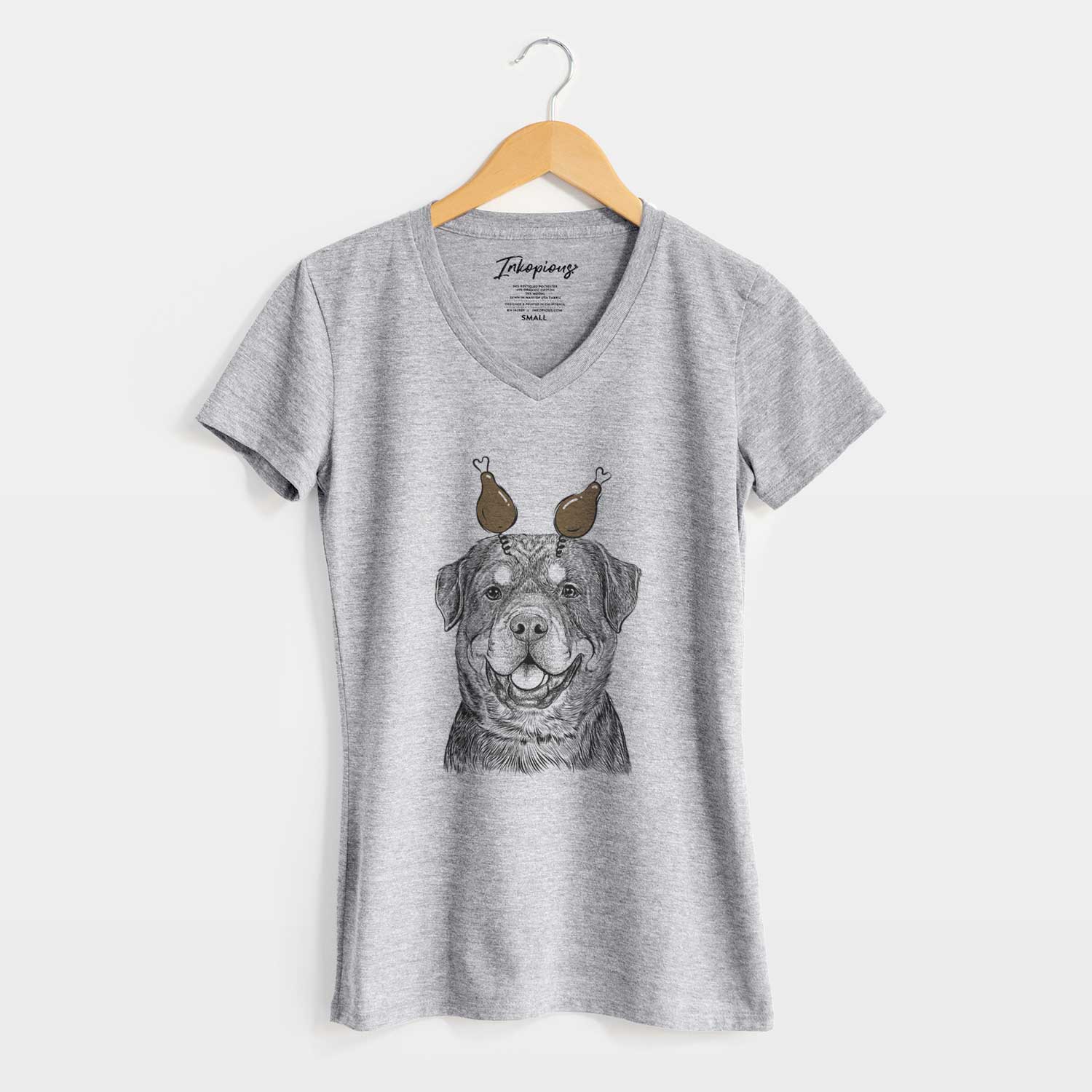 Thanksgiving Sig the Rottweiler - Women's V-neck Shirt