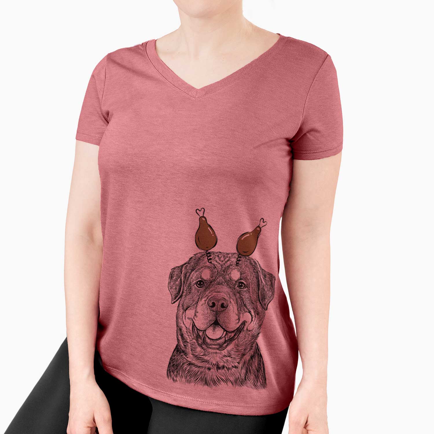 Thanksgiving Sig the Rottweiler - Women's V-neck Shirt