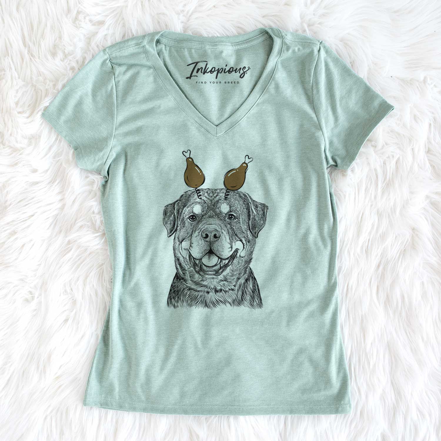 Thanksgiving Sig the Rottweiler - Women's V-neck Shirt