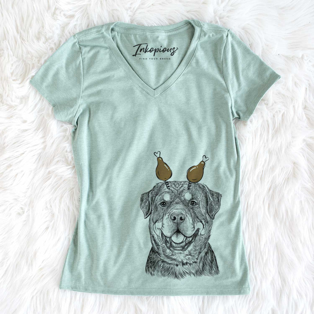 Thanksgiving Sig the Rottweiler - Women&#39;s V-neck Shirt