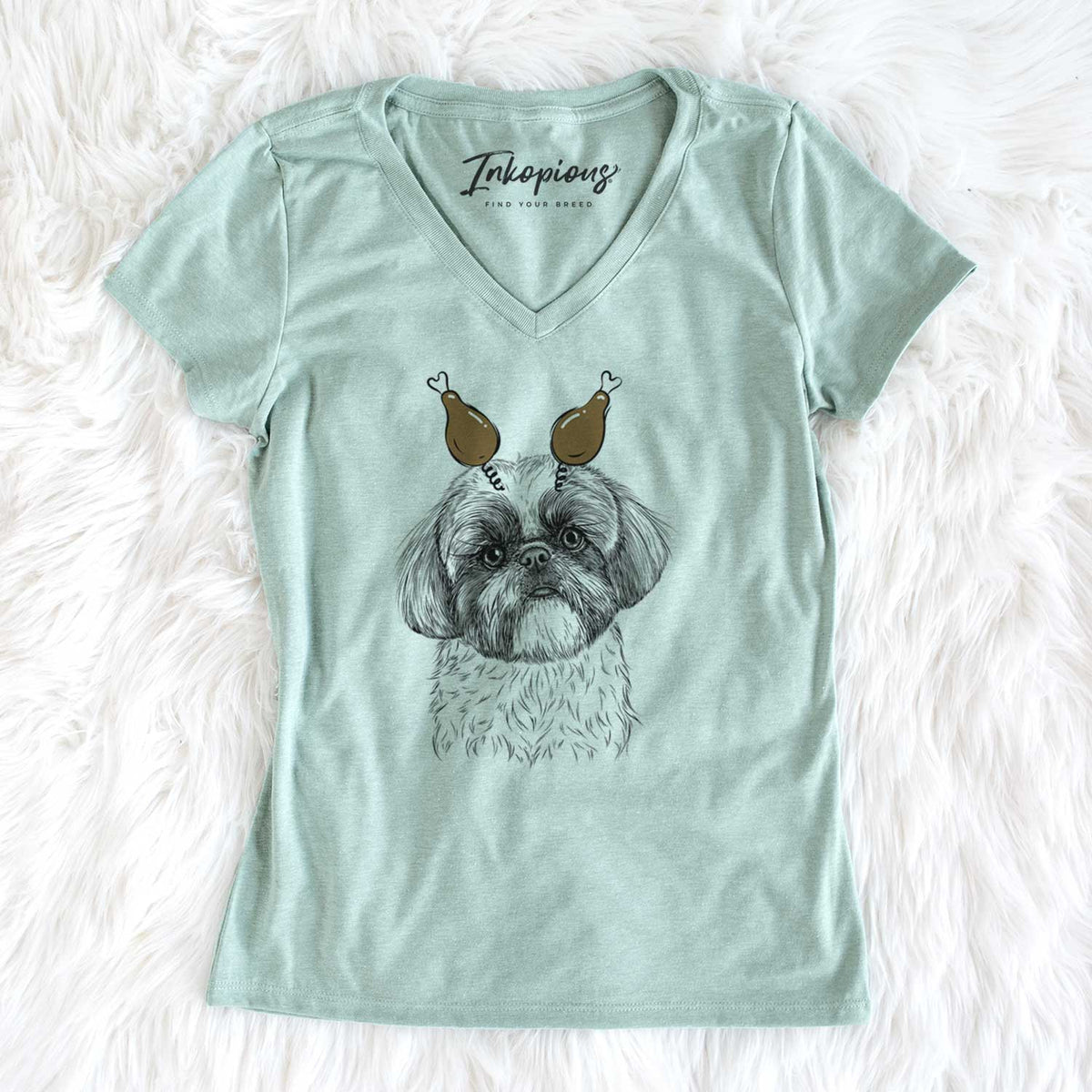 Thanksgiving Simon the Shih Tzu - Women's V-neck Shirt