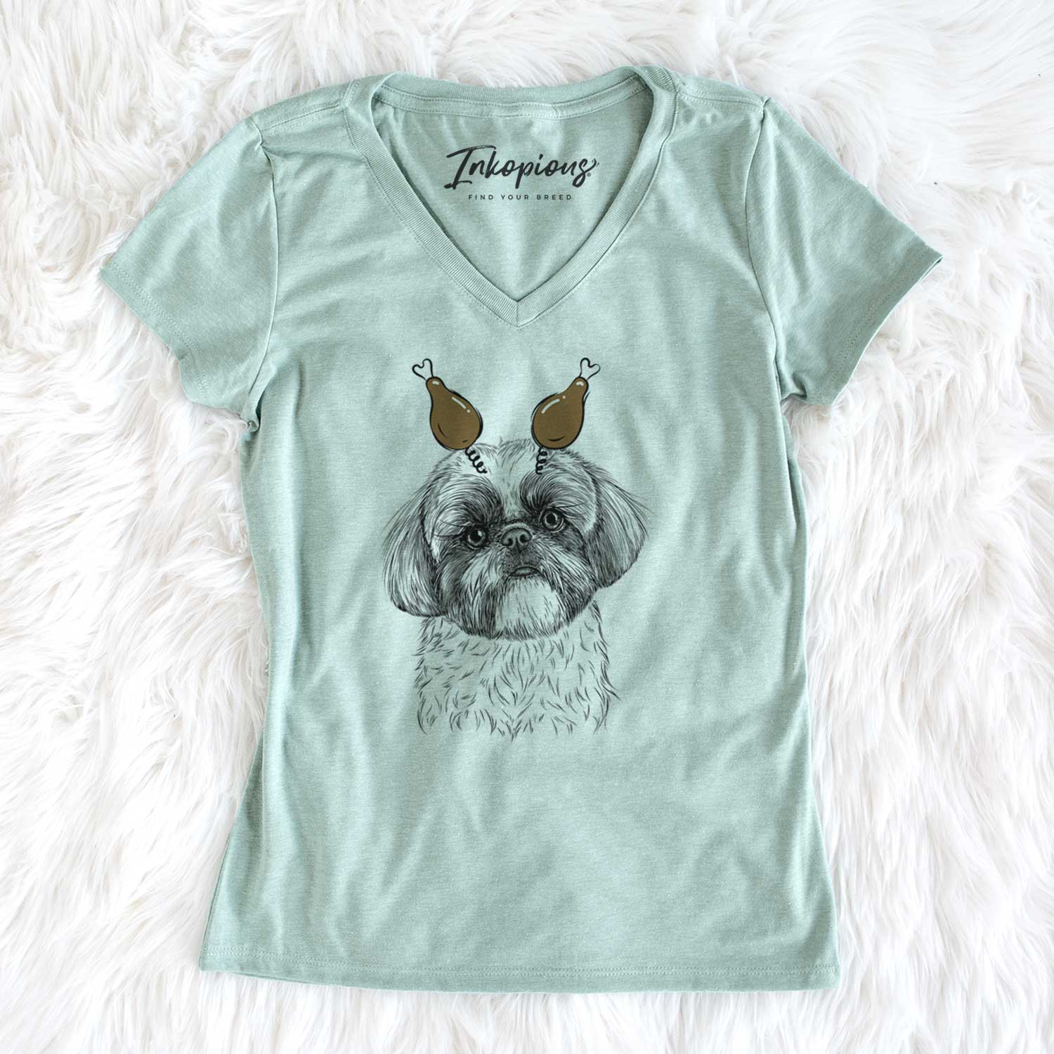 Thanksgiving Simon the Shih Tzu - Women's V-neck Shirt